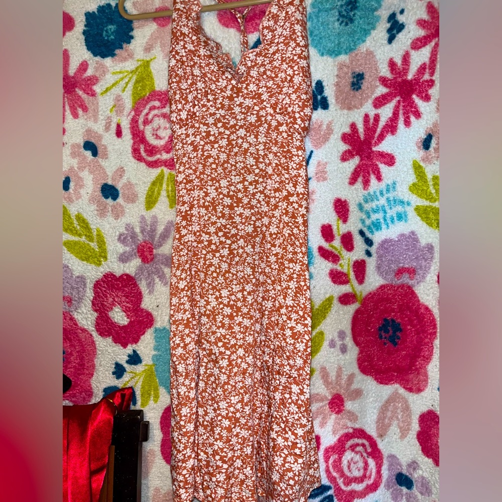 Orange/peach & white or whatever color you want to call it floral dress.